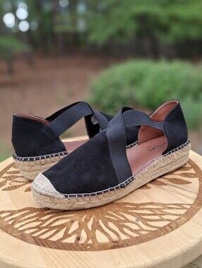 Fabiolas Black Suede Closed Toe Cross Strap Espadrilles Spain Size 7.5/38